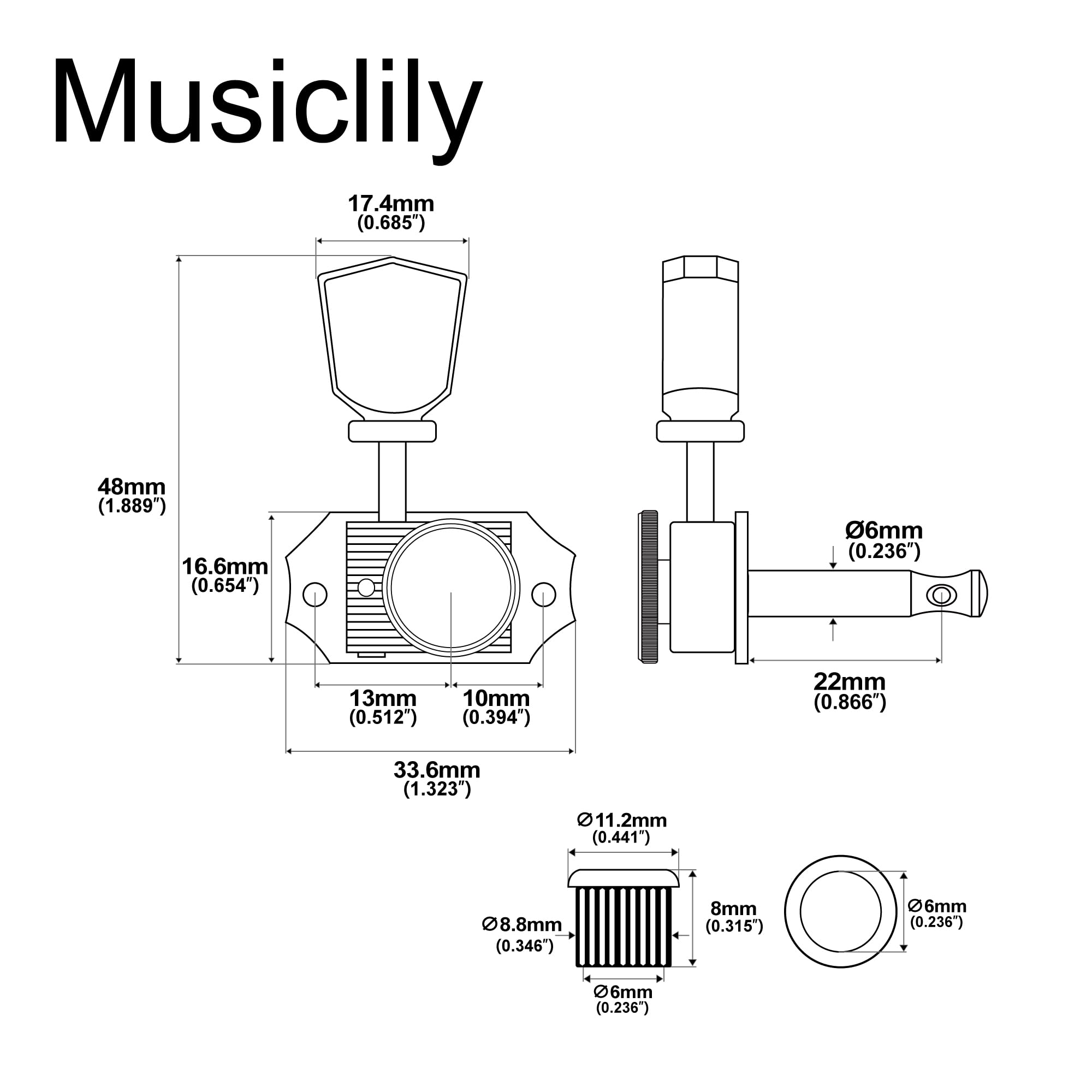 Musiclily Pro R18T 3R3L Semi-Sigillato Vintage Ibrido Set Meccaniche Autobloccanti 18:1 Ratio Locking Tuners con Paletta Keystone per Chitarra Elettrica Acustica, Nickel