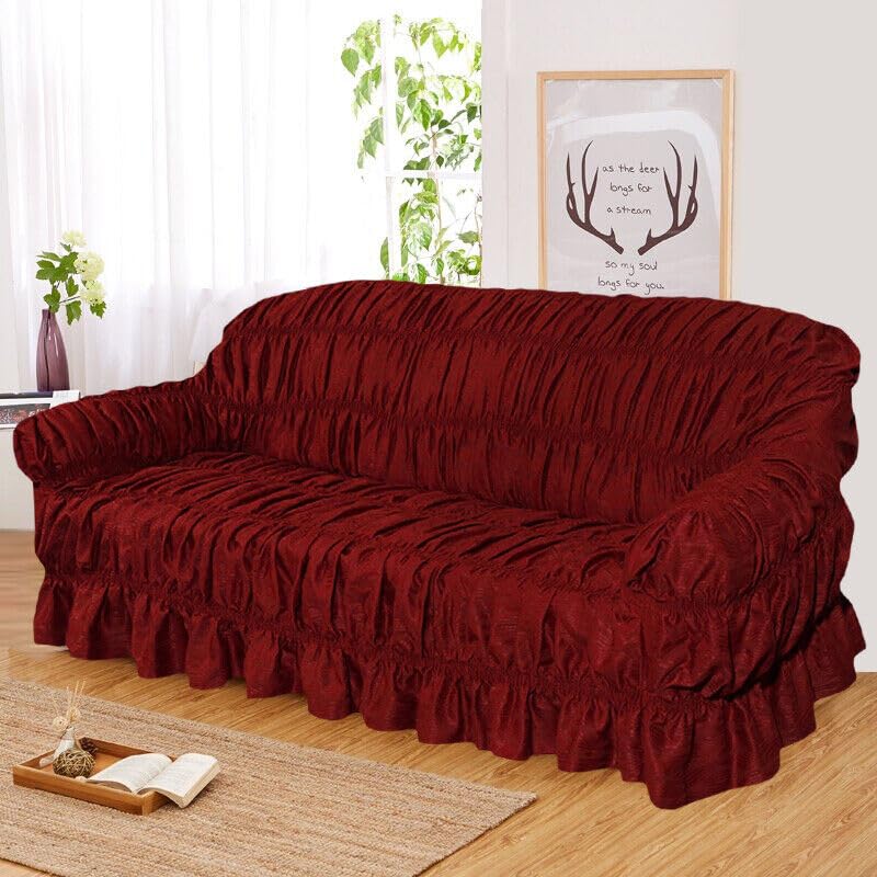 Elastic Premium Jacquard Sofa Covers - 1/2/3 Seater Slipcovers - Stylish Couch Protectors (Burgundy, 1 Seater)