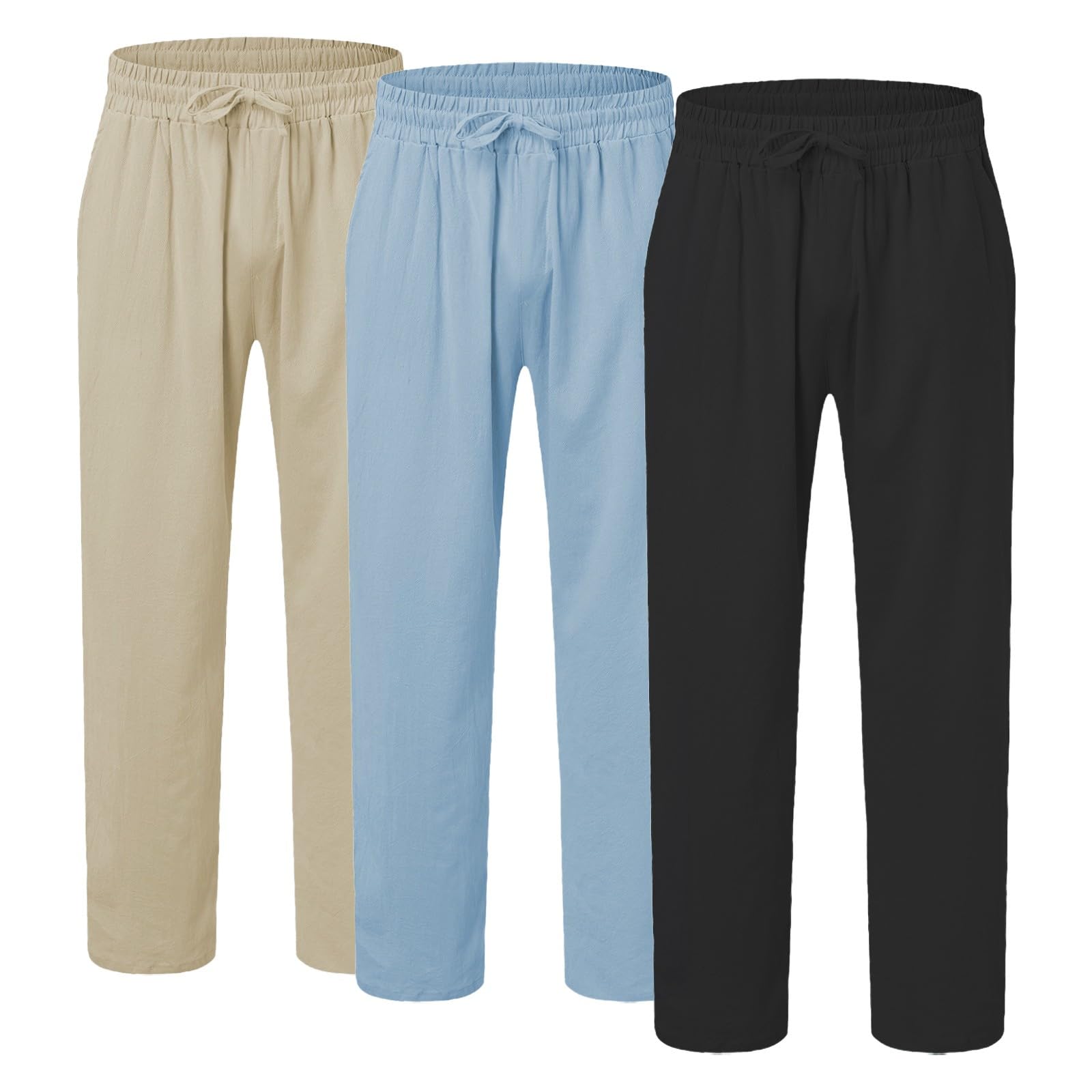 Herren Trainingshose Lang 3Er Pack Freizeithose Baumwolle Leinen Sporthose Einfarbig Jogginghose Comfort Fit Trekkinghose Elastische Taille Fitnesshose Atmungsaktiv Bequeme Sportwear