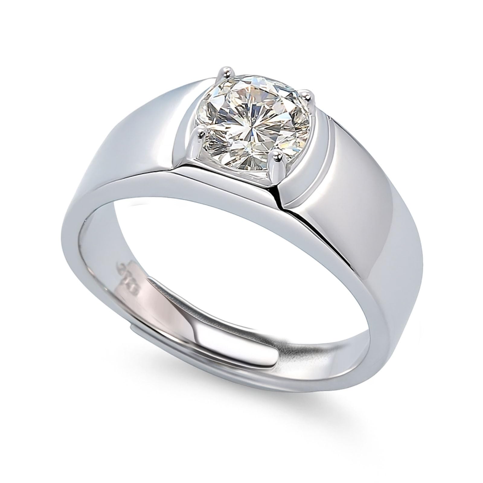 925 Hallmark Men's Silver Ring With Classic Diamond | elegant 925 sterling silver adjustable rings for men's