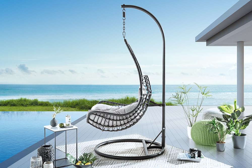 Outdoor Hängesessel LOFT Wide grau schwarz Hängestuhl inkl. Kissen wetterfest Gestell mit Sitzkorb Sessel Gartensessel