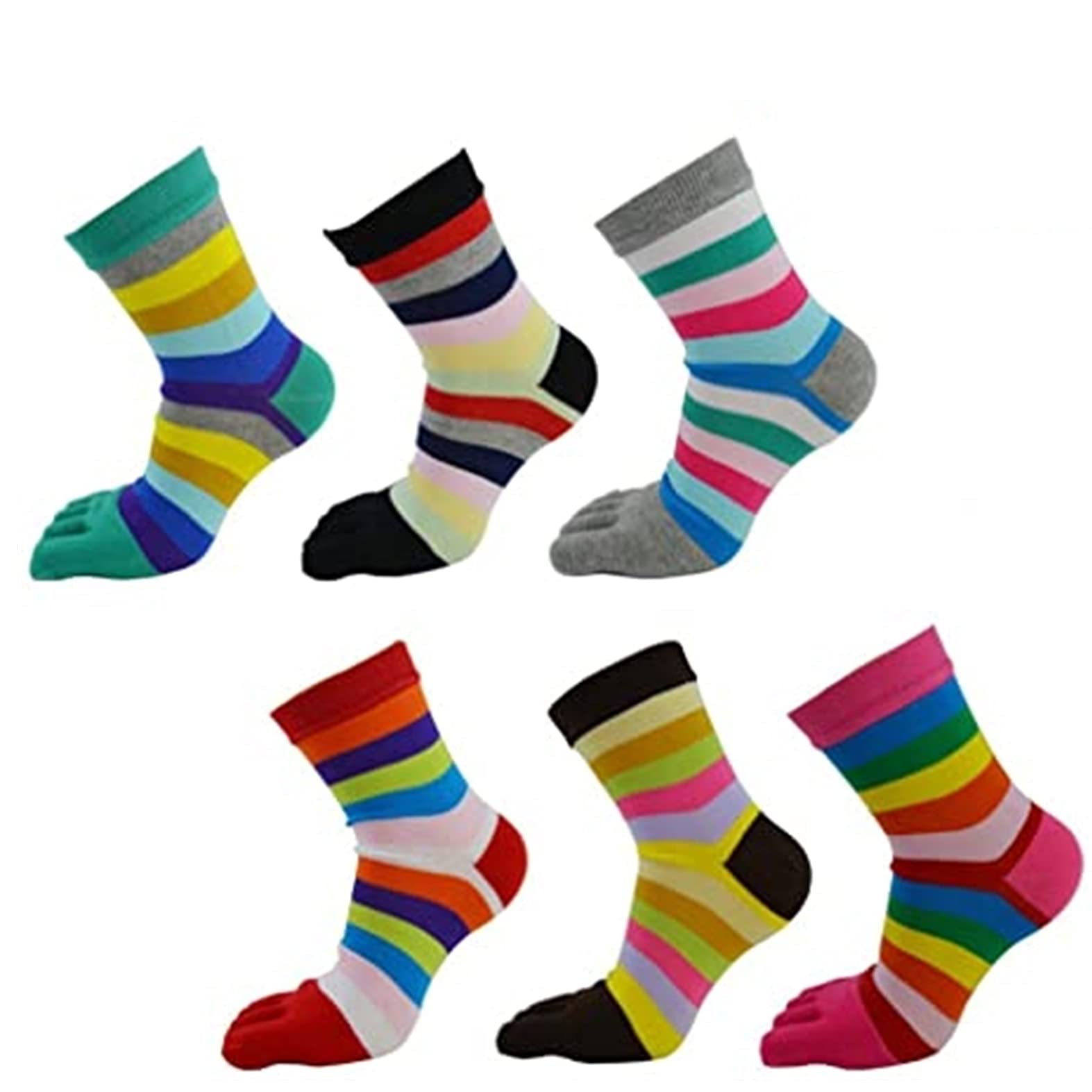 CRMY 5-10 Paare Fünf Toe Socks Zehen getrennte Baumwollsocken Bunte Streifensocken für Frauen Männer
