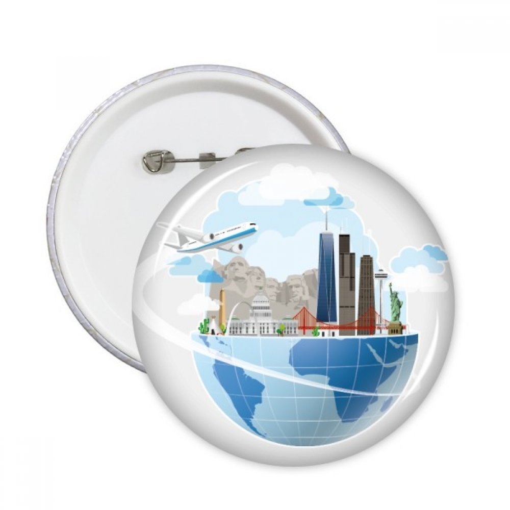 DIYthinker Landmark Global Travel Journey USA America Mount Rushmore Plane Round Pins Badge Button Clothing Decoration Gift 5pcs XL Multi