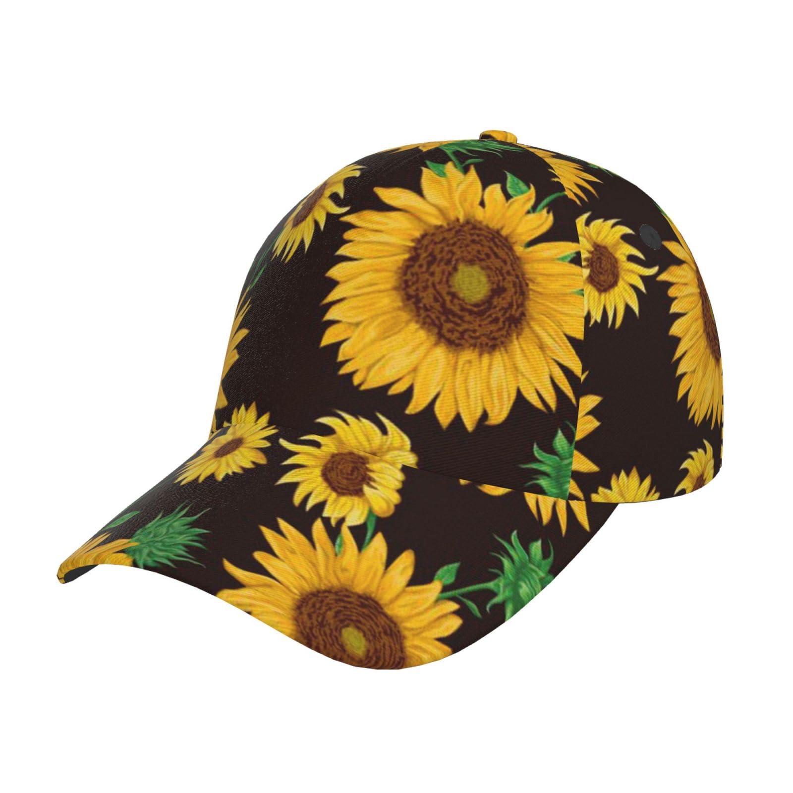 HYSDPUZK Beautiful Sunflower Print Tylish Curved-Brim Baseball Cap - Full Print Polyester Hat for All Seasons and Genders