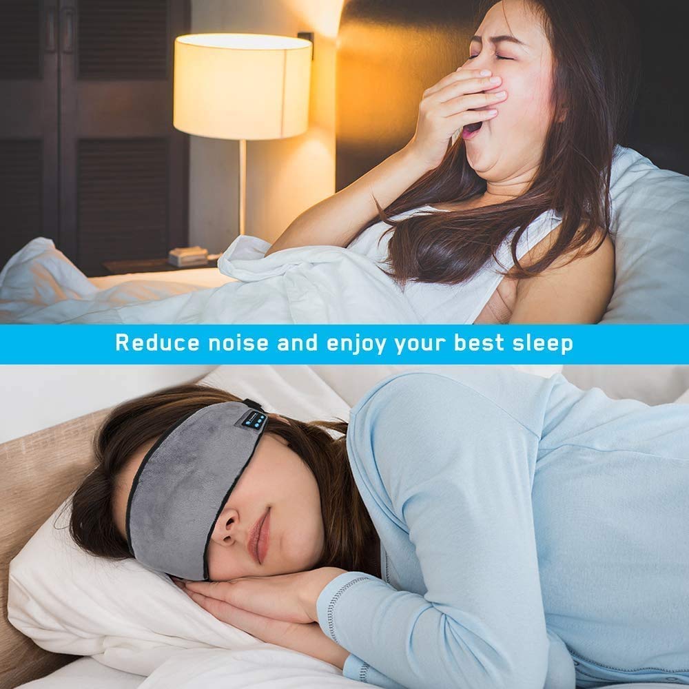 Chhogli Polyester Bluetooth Eye Mask Sleep Headphones, Wireless Music Light Blocking Sleep Eye Shades Headband Sport Headsets With Built-In Speakers Microphone Washable Soft Eye Blinder 1