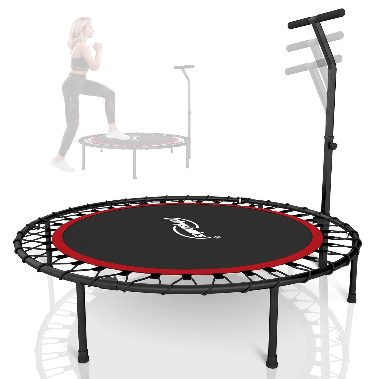 Physionics® Mini trampolino per fitness, pieghevole, manico regolabile in altezza, diametro 101 cm, fino a 120 kg, uso interno/esterno, colore a scelta, trampolino da palestra, aerobica per adulti e