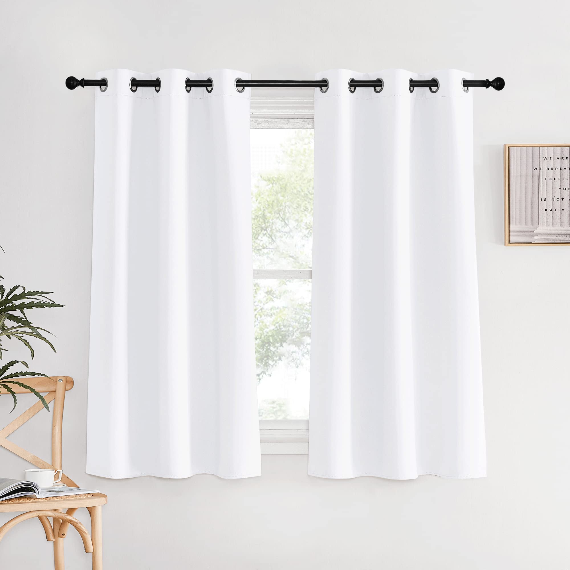 NICETOWN White Curtains for Living Room, Set of 2, W34 x L60, Thermal Insulated Window Treatment 50% Light Blocking Solid Grommet Top for Bedroom/Girl's, Adult Room