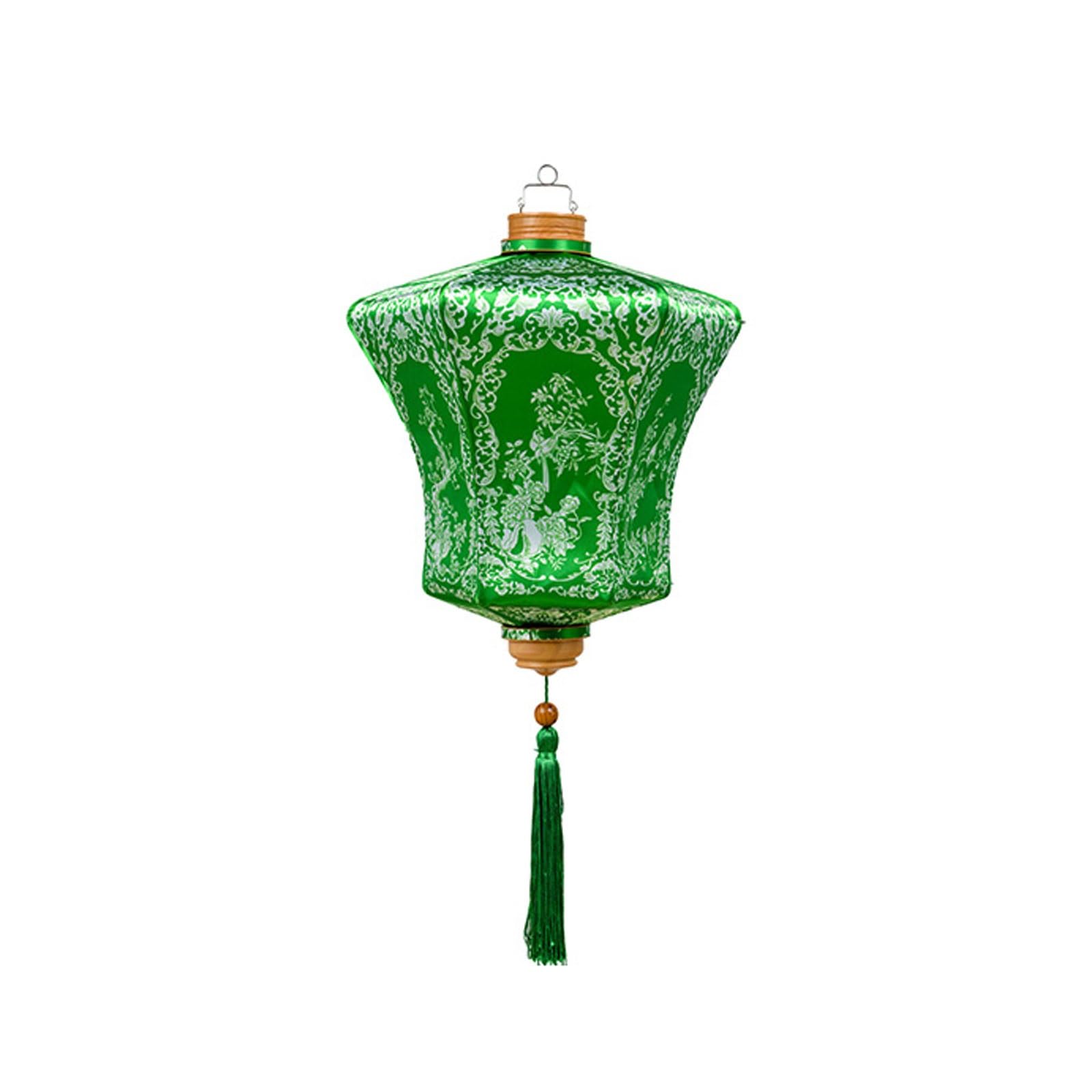 Asian Lantern, 10-inch Chinese Style Hanging Lantern Outdoor Traditional Silk Decorative Lampshade for Festival Mall Garden Decor(Green)