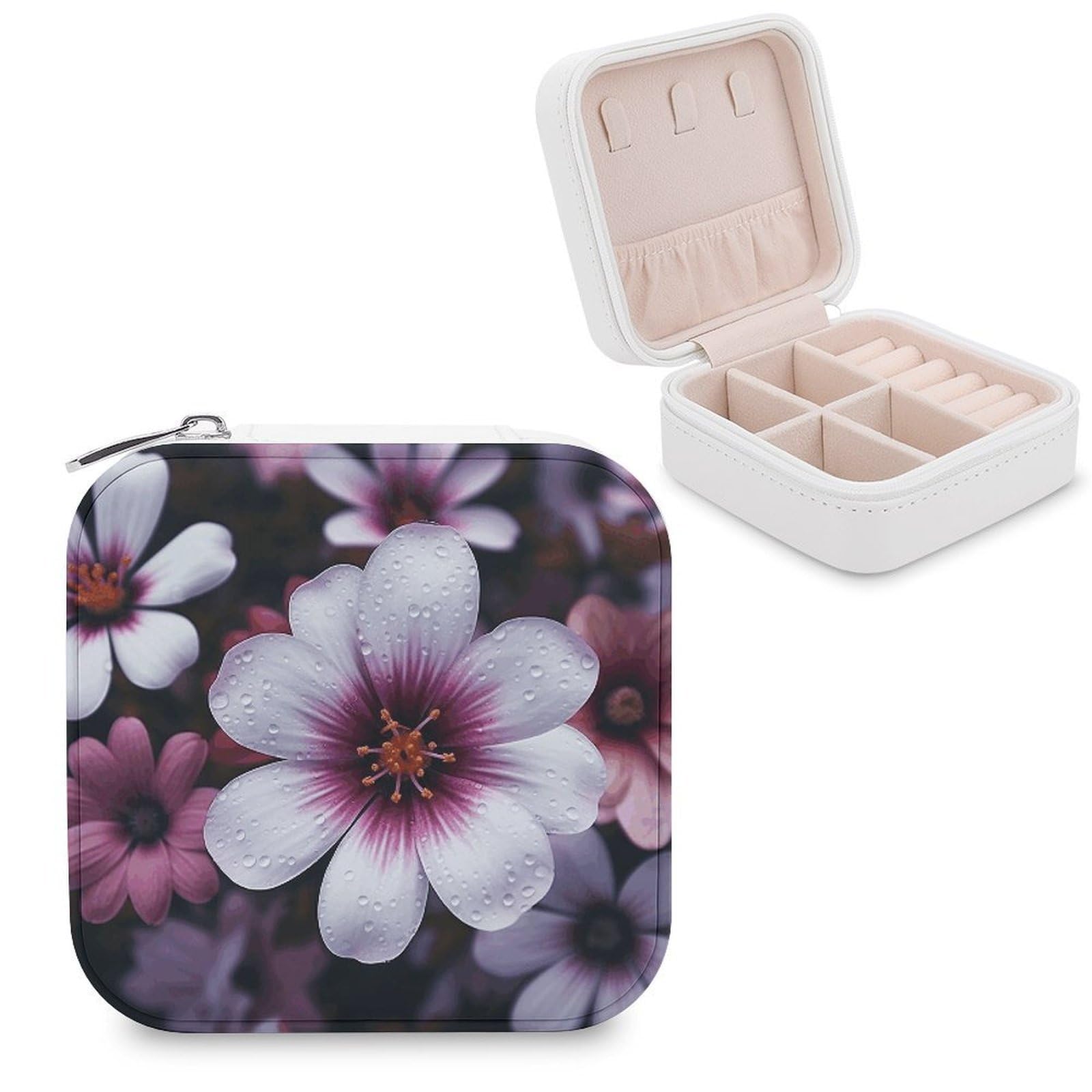 VstaDank Blossom Flower Jewelry Box Portable Mini Travel Case Display Storage Holder Boxes PU Leather Small Jewelry Organizer for Women for Stud Earrings Rings Necklaces Bracelets