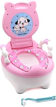 Baby Kids Pink Bear Portable Potty Training Toilet Seat with Pad Toddler Lovely Toilet Comfortable Soft Seat Stool Chair for Early Sitting Skills