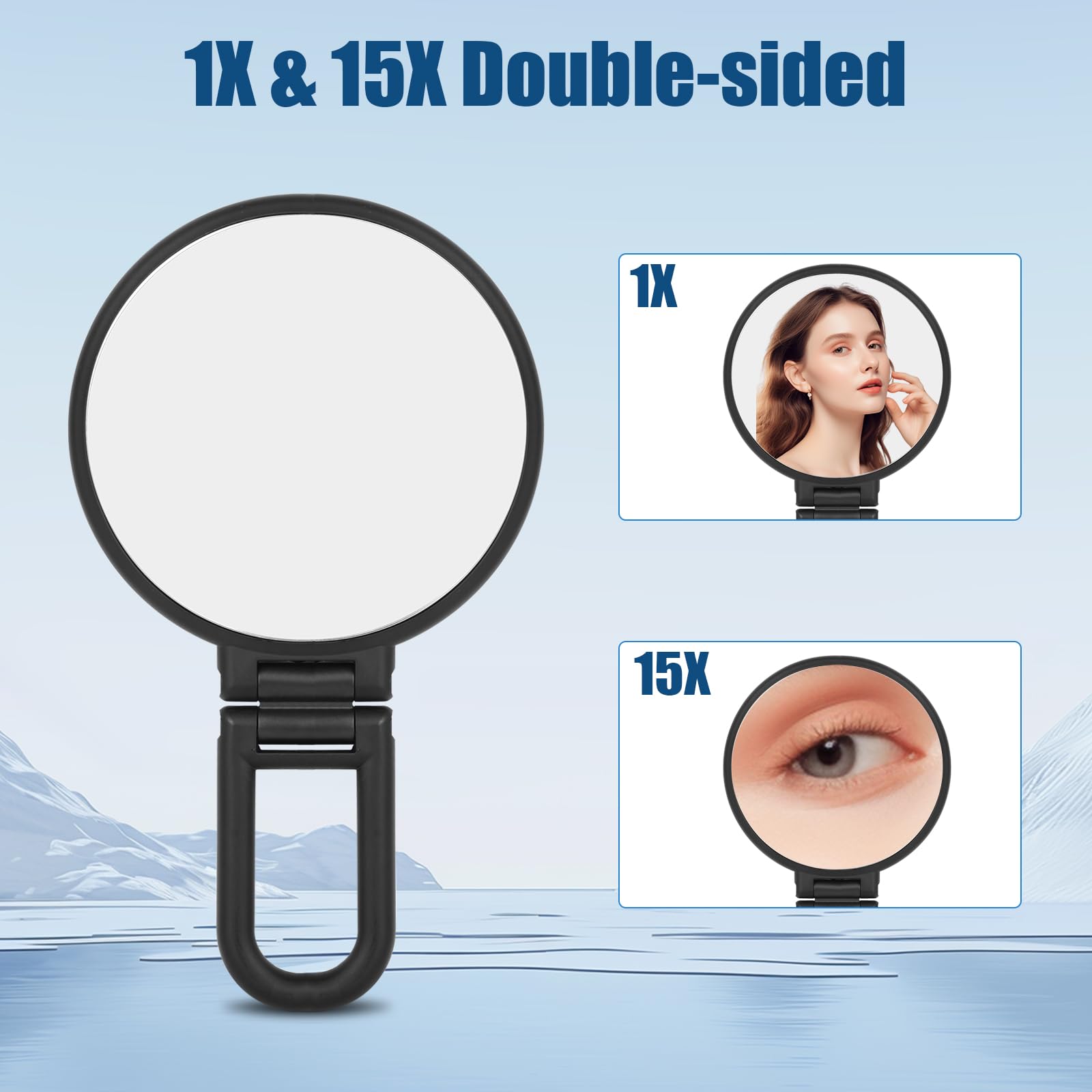 15X/1X Bifacciale Specchio Ingranditore, Specchietto con Manico Pieghevole, Rotondo Specchio Portatile, Specchio da Viaggio, Specchio Trucco per Make Up Spennare le Sopracciglia