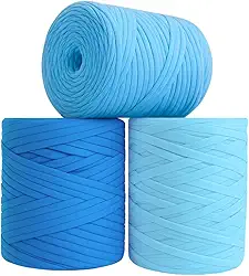 SYMEON Fio de Malha 1kg Ecologico Residual 140m para Crochê Tricô Artesanato (Tons de Azul)