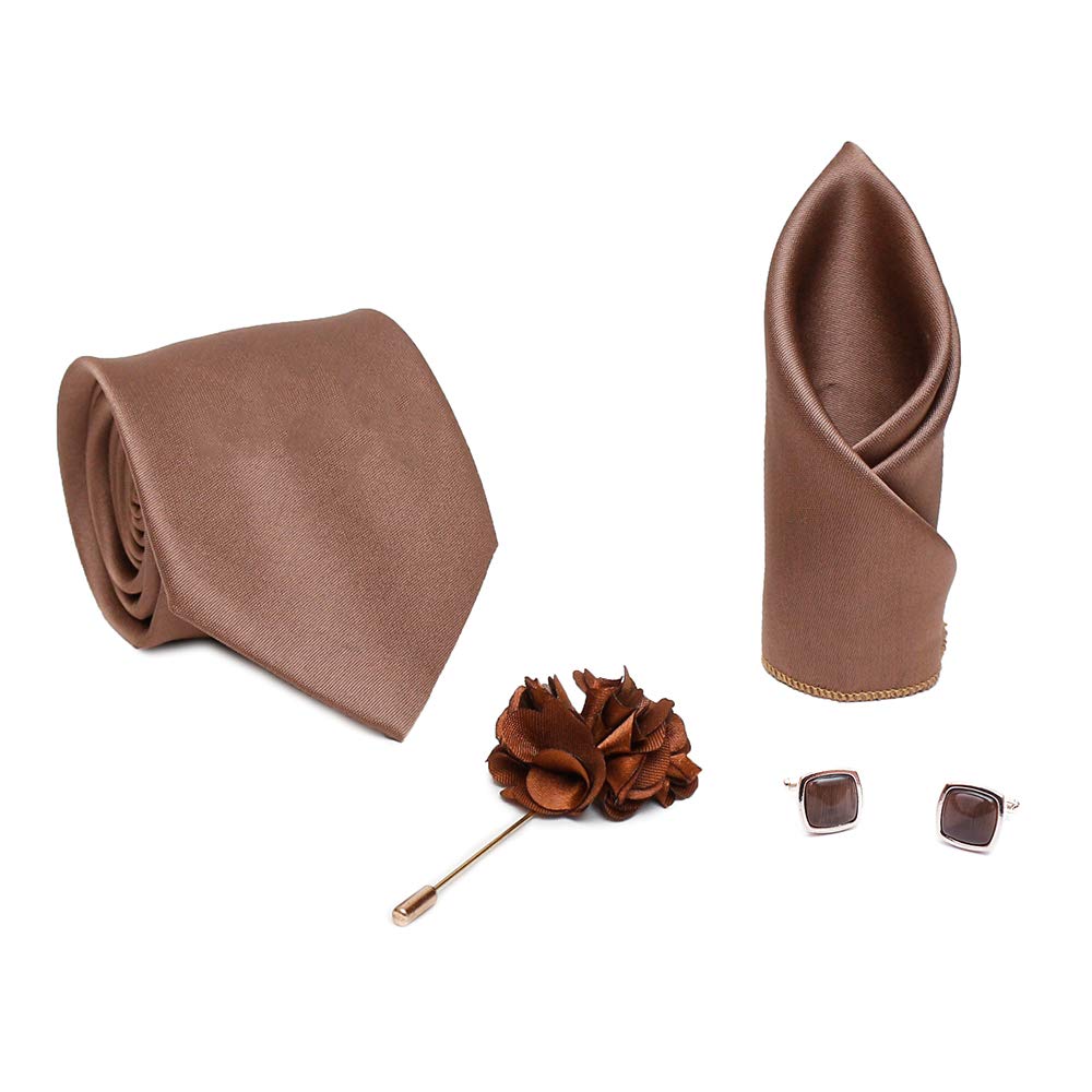 axlon Designer mens Necktie, Pocket Square, Cufflink Brown (N-MultiTie-019, Free Size)-picture-39