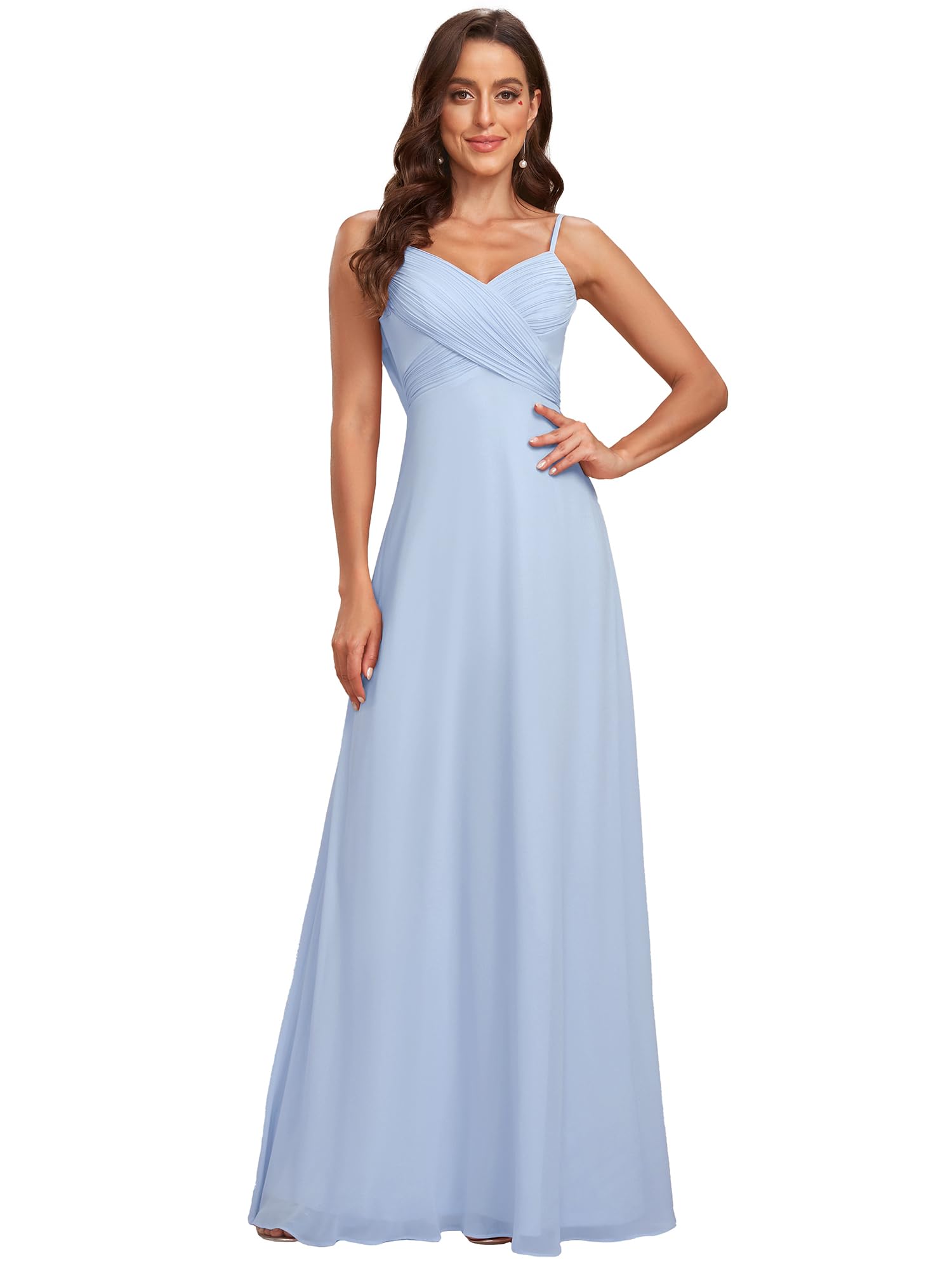 Ever-Pretty Vestido de Fiesta Corte Imperio sin Mangas sin Elasticidad Plisado Escote en V para Mujer Largo 80026