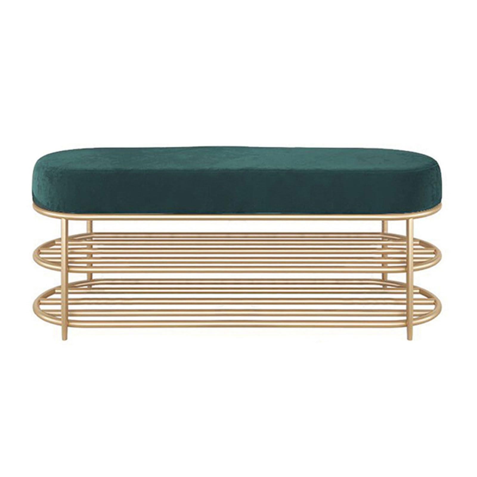 LWJSOCP Modern Entry Bench with Metal Shoe Storage Rack and Velvet Upholstered Seat Multipurpose Shoe