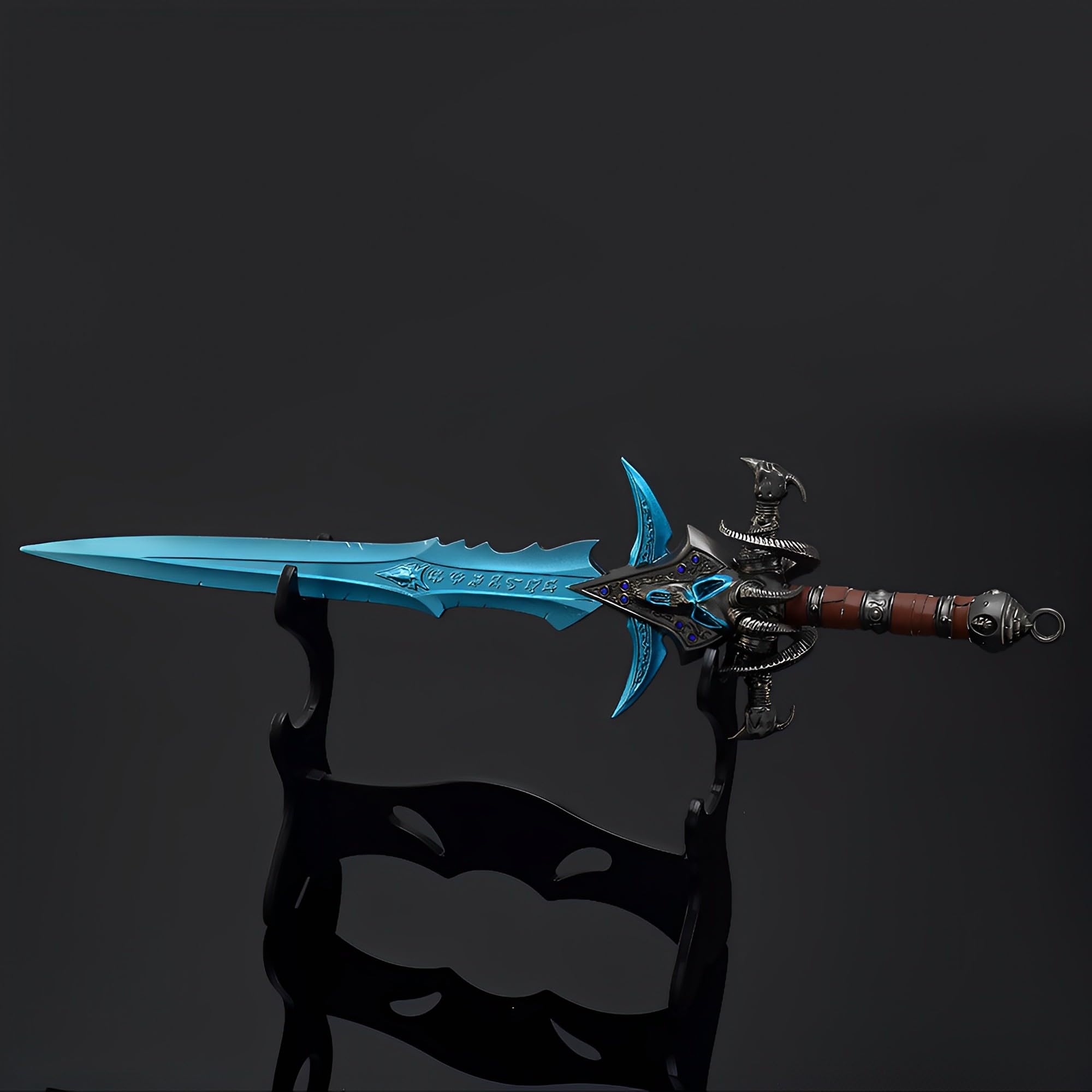 Modèle Greatsword, Modèle Frostmourne, Coloration Effet givré, Longueur 30 cm, entièrement en métal avec Support d'exposition