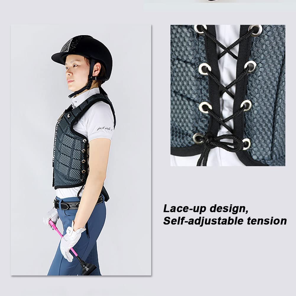 Chaleco Ecuestre Seguridad Profesional Equitación Protector Gear Cremallera Chaleco para Adultos Hombres Mujeres Niños Niños (Blue CS)