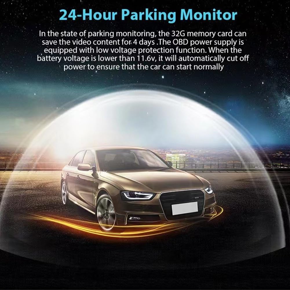 Enregistreur de Voiture Enregistreur de Conduite de Voiture Enregistreur Vidéo DVR pour 24 Heures de Surveillance du Stationnement avec GPS WiFi Enregistrement en Boucle Vision Nocturne