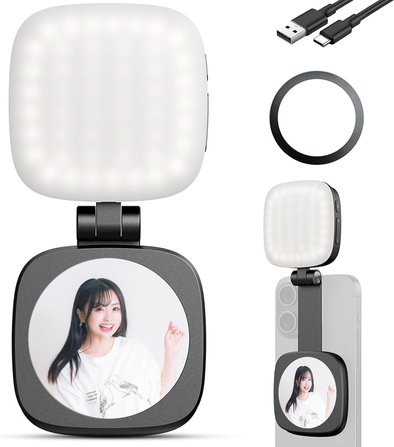 VPGS Magnetic Selfie Light for iPhone, CRI95 700lx/0.3m Folding LED Phone Fill Ring Lighting with Mirror for Zoom Makeup Photography Recording Video Conference-image-6