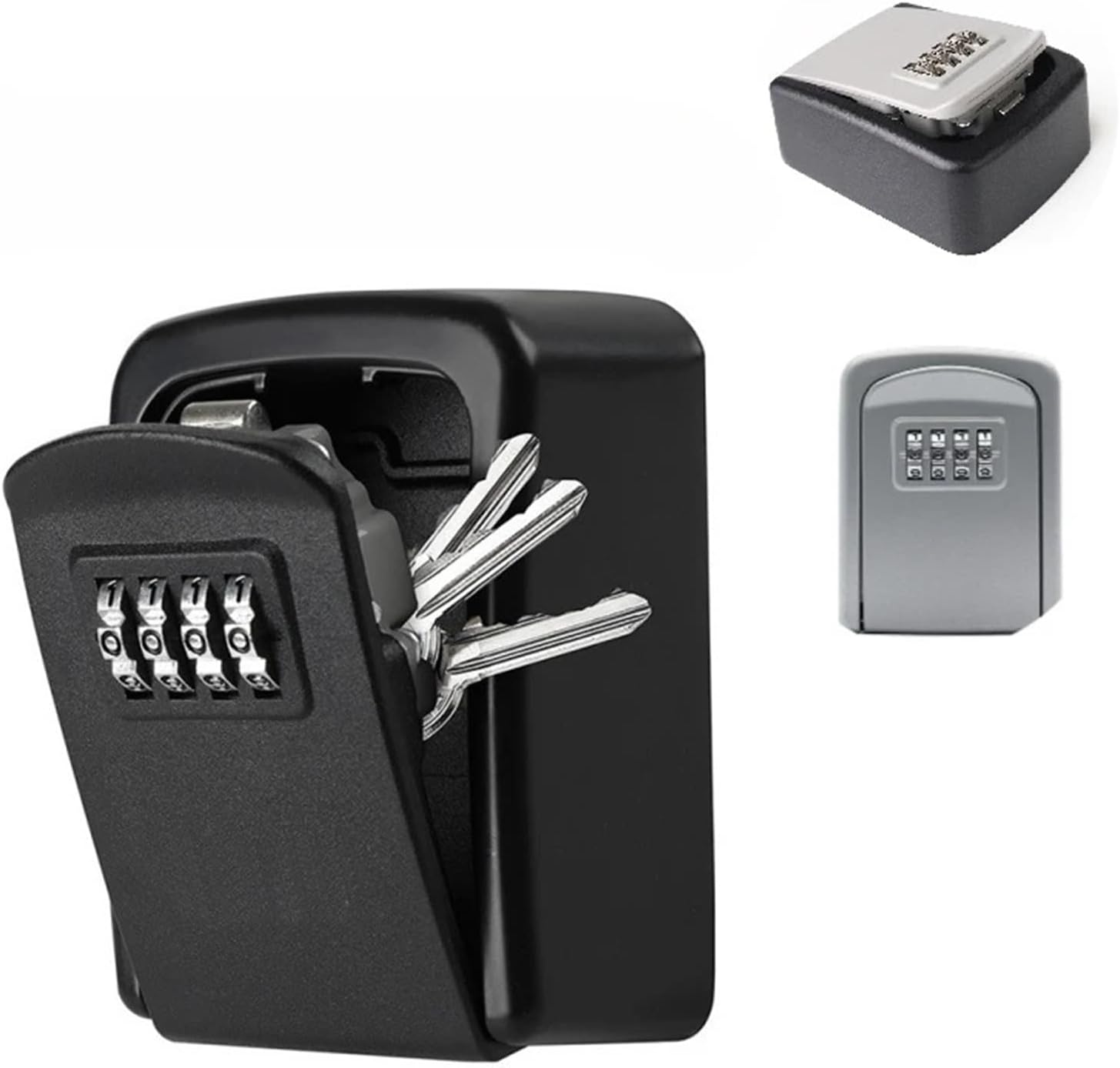 Metal Key Lock Box Outdoor Wall Mounted Keychain Storage 4 Digit Combination Password Security Secret Safe(Silver)