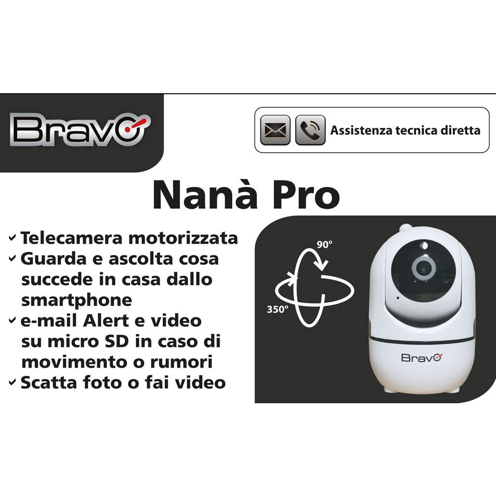 Bravo Nanà Pro Telecamera IP Camera Videosorveglianza Notturna WiFi FullHD 1080p 360° App Gratis - 92902926