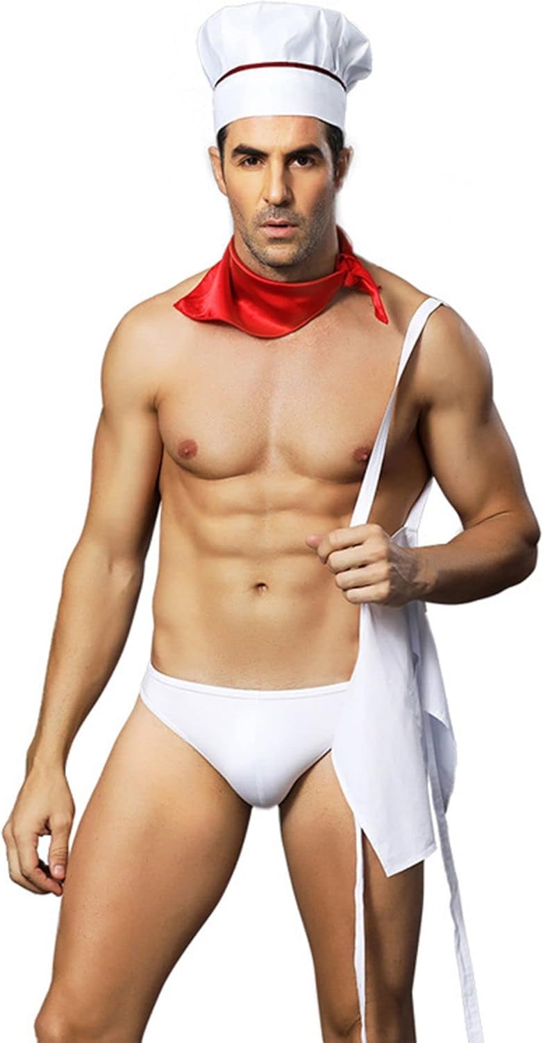 Men's Tuxedo Sexy Lingerie Set White Chef Role-Play Funny Uniform Nightclub Cosplay Costume Outfits