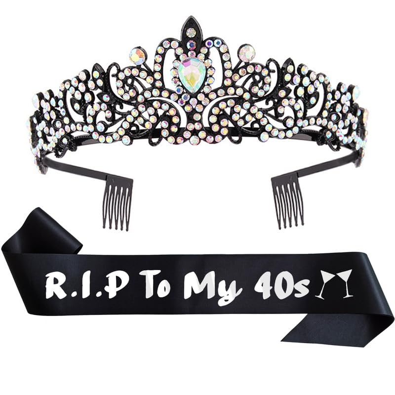 RIP to My 40s Birthday Sash and Tiara for Women 40th Birthday Decorations Happy Birthday Party Favor Supplies Gifts