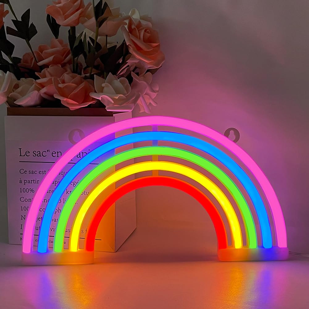 Rainbow Neon Sign LED Rainbow Neon Light Sign Battery or USB Powered Wall Decor Neon Light Sign LED Neon Light for Birthday Party Bedroom Decor Neon Light for Friends Children Gifts