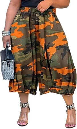 Vakkest Women Baggy Camo Cargo Jeans Elastic Wide Leg Cropped Barrel Carpri