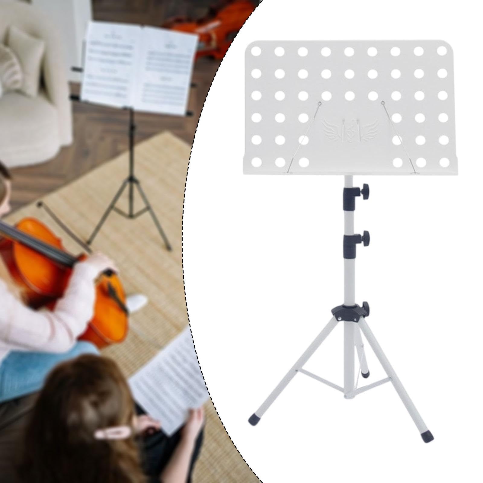 de Musique Ergonomique Support de Partitions Réglable avec Panneau Rotatif et Pieds Stables Porte-livres D'Instrument Pliant En Acier Carbone, Blanc