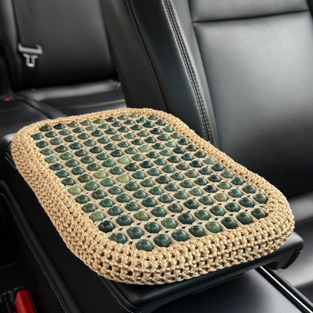 YHZCFWSF Wood Bead Car Armrest Cushion for Skoda Kodiaq (2017–2026) Breathable Cooling Center Console Pad Raised Elbow Support Pillow Summer Auto Accessories,A