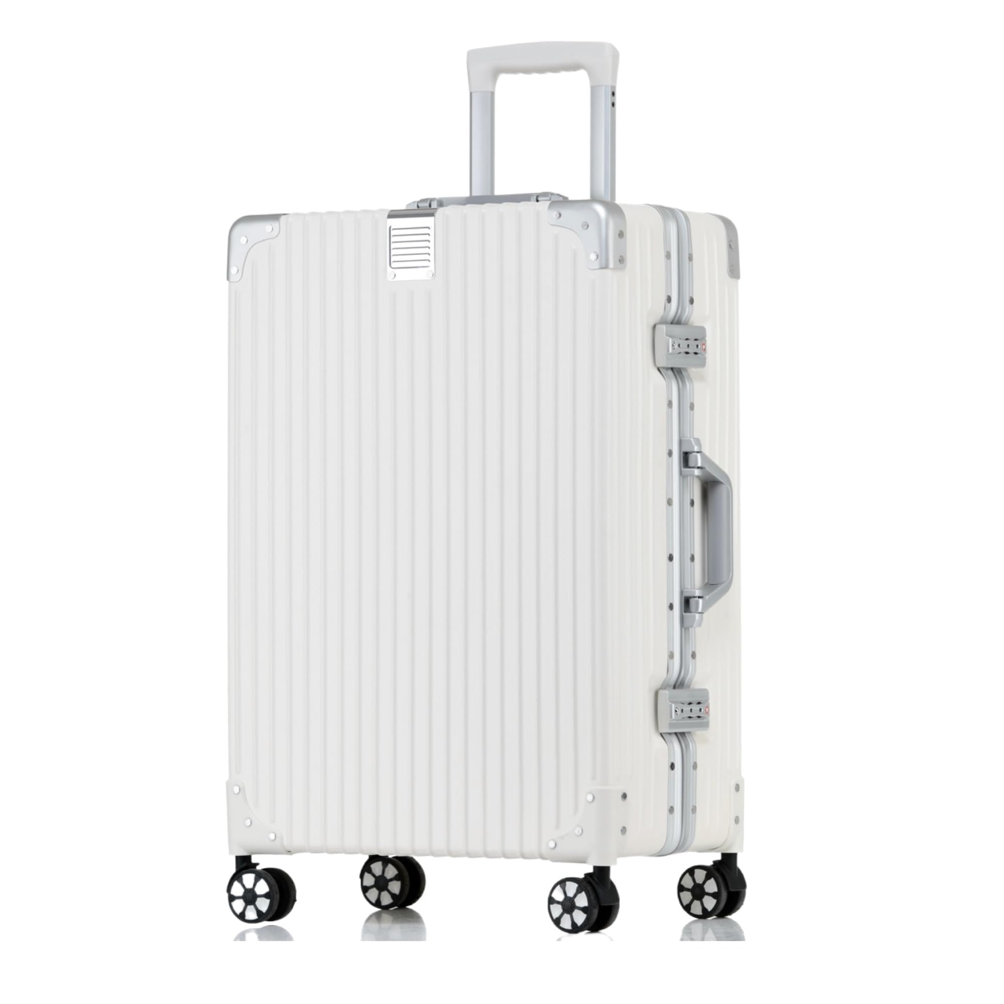 Aoliwei Telaio in alluminio S (55 cm) bagaglio a mano – Trolley leggero 100% PC rigido effetto metallo 35L business valigetta con TSA, 4 ruote silenziose a 360°, Bianco(telaio in alluminio+pc), XXL