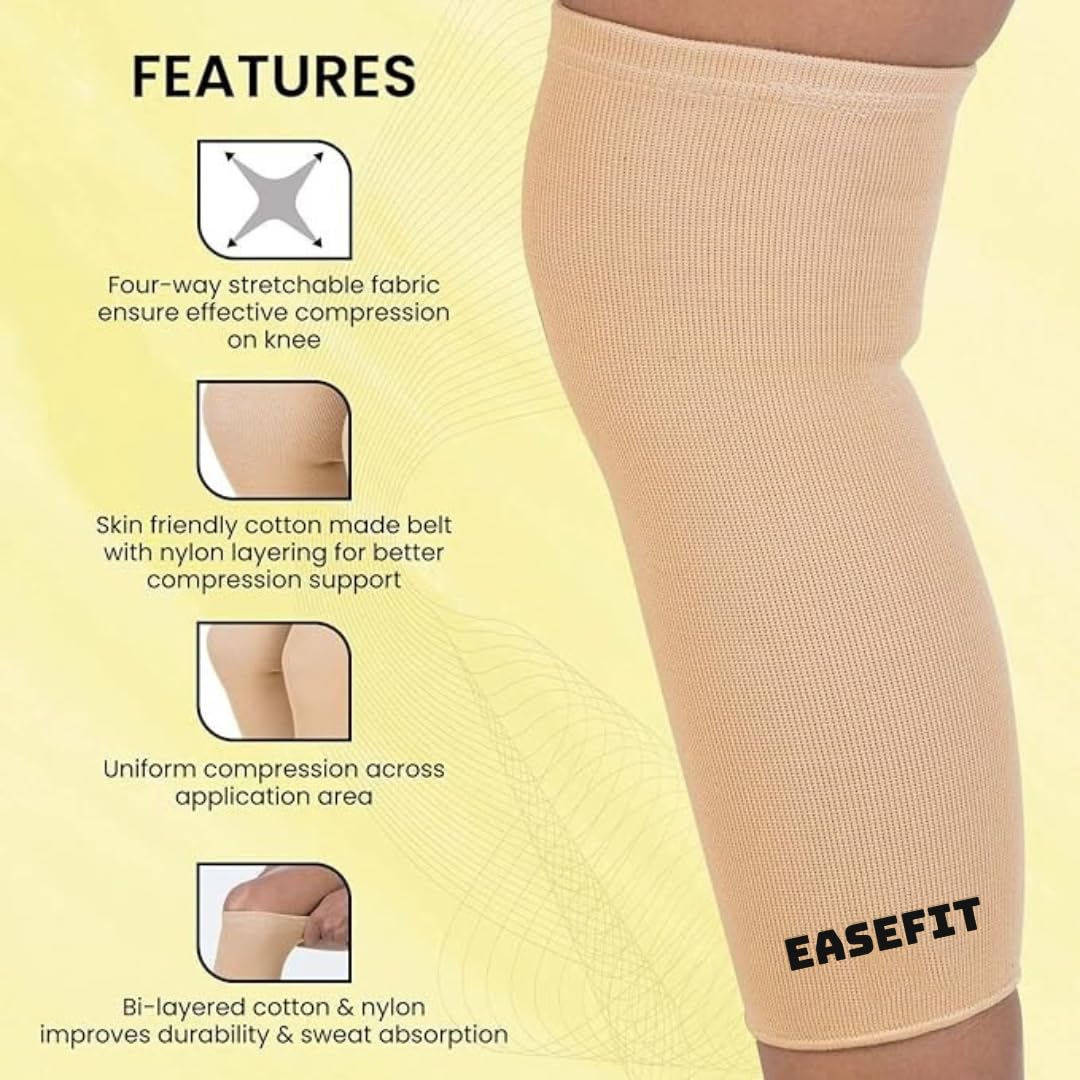 EASEFIT Orthopedic Pain Relief Knee Support Cap Brace/Sleeves Pair For Sports, Pain Relief, Compression Support, Exercise, Gym, Running, Cycling, Knee Support For Men And Women (L, Beige)