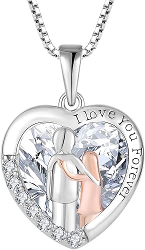 Collar de plata de ley 925 con piedra natal de corazón con texto en inglés "I Love You Forever", regalos para hermana de hermano, joyería de