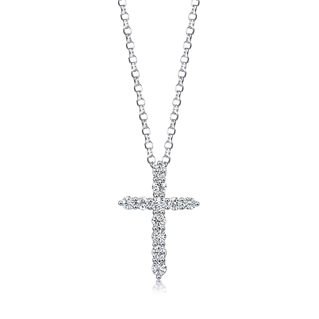 Chow Sang Sang CHOW SANG SANG 18K Solid White Gold Daily Luxe Diamond Cross Necklace for Women 47cm 96583U
