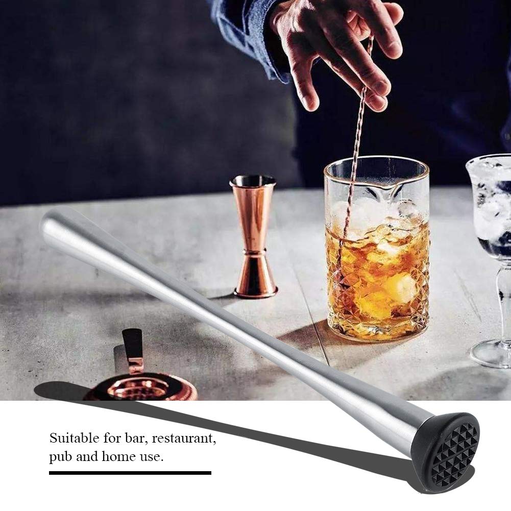 Mortero de cóctel de acero inoxidable de 11.4 pulgadas de largo, herramienta de mortero de bar, mortero profesional para cócteles, mortero de bebidas