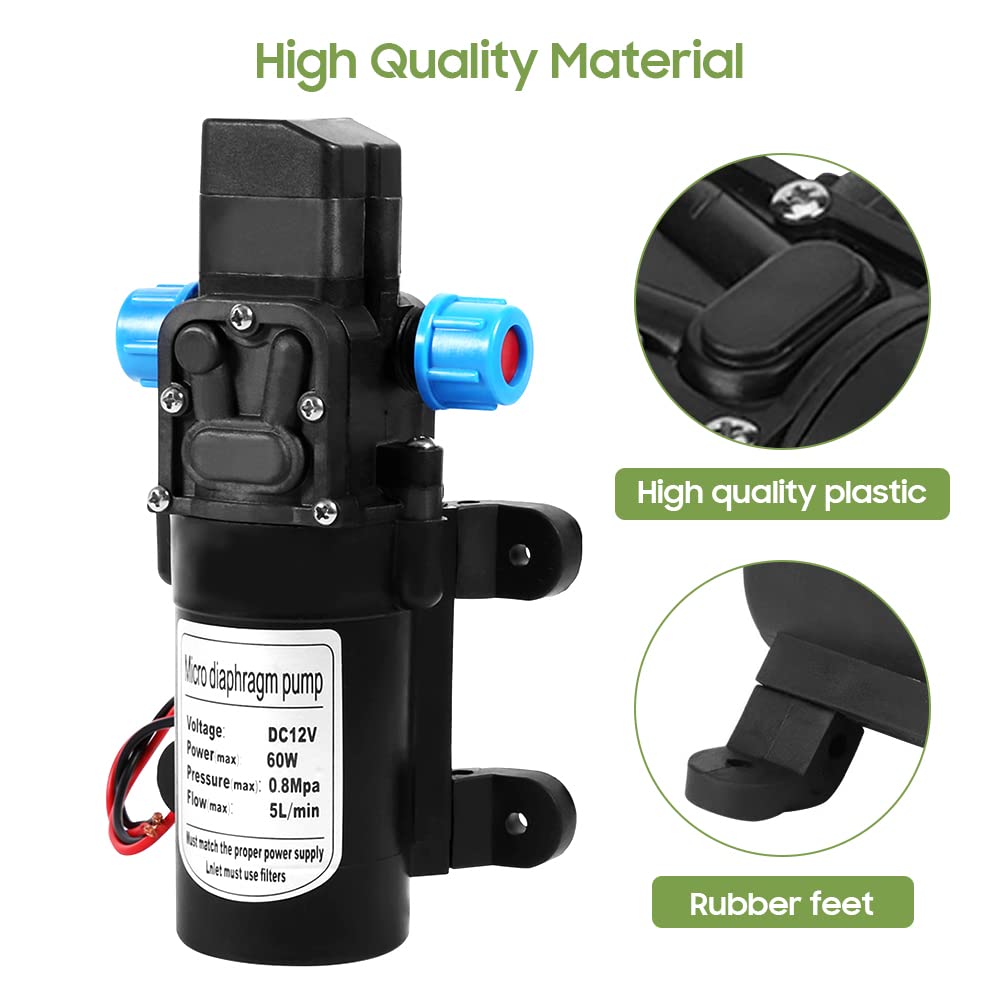 Bomba de agua autocebante de alta presión DC 12 V automática para autocaravanas, barcos, caravanas y jardín, bomba de agua para lavado (60 W, 5 l/min)