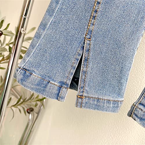 Calça jeans infantil feminina com alça de verão elástica slim vintage casual flare calças jeans uso