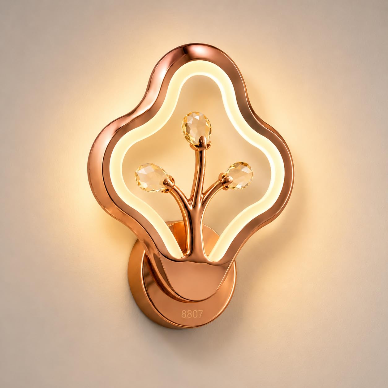 Modern LED Wall Light | 3 Color Changing Rose Gold Decorative Wall Lamp for Living Room, Bedroom & Hallway | Crystal Accent Indoor Sconce with Warm, Neutral & Cool White Lighting-image-47