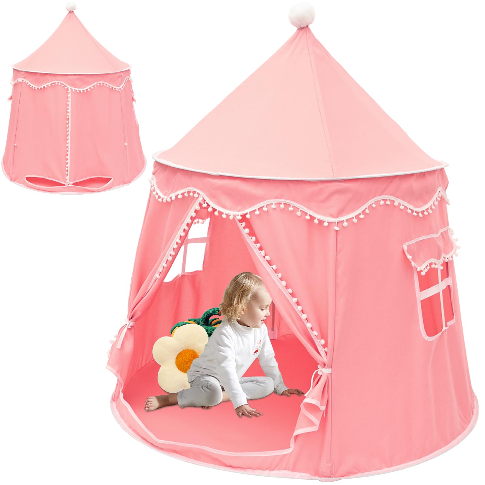 Kids Play Tent,Deluxe Kids Princess Children Play Castle Tents,Garden Outdoor Playhouse,Kid Tent Indoor,Foldable & Portable Toy House Gifts for Boys and Girls,116×116×123cm(Pink)