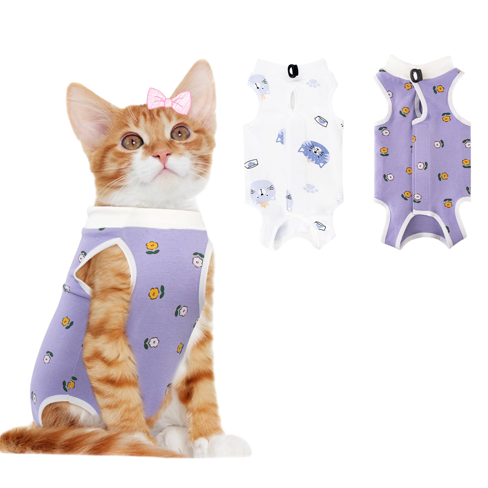 2 PCS Cat Recovery Suit for Spay Abdominal Wounds Cat Onesie for Cats After Surgery Recovery Suit Female Breathable E-Collar Alternative Kitten Onesie Anti Licking