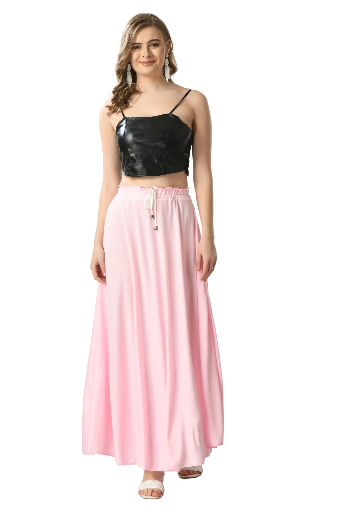 vagisha Blush Pink Long Flared Maxi Skirt for Girl's & Women's-picture-48