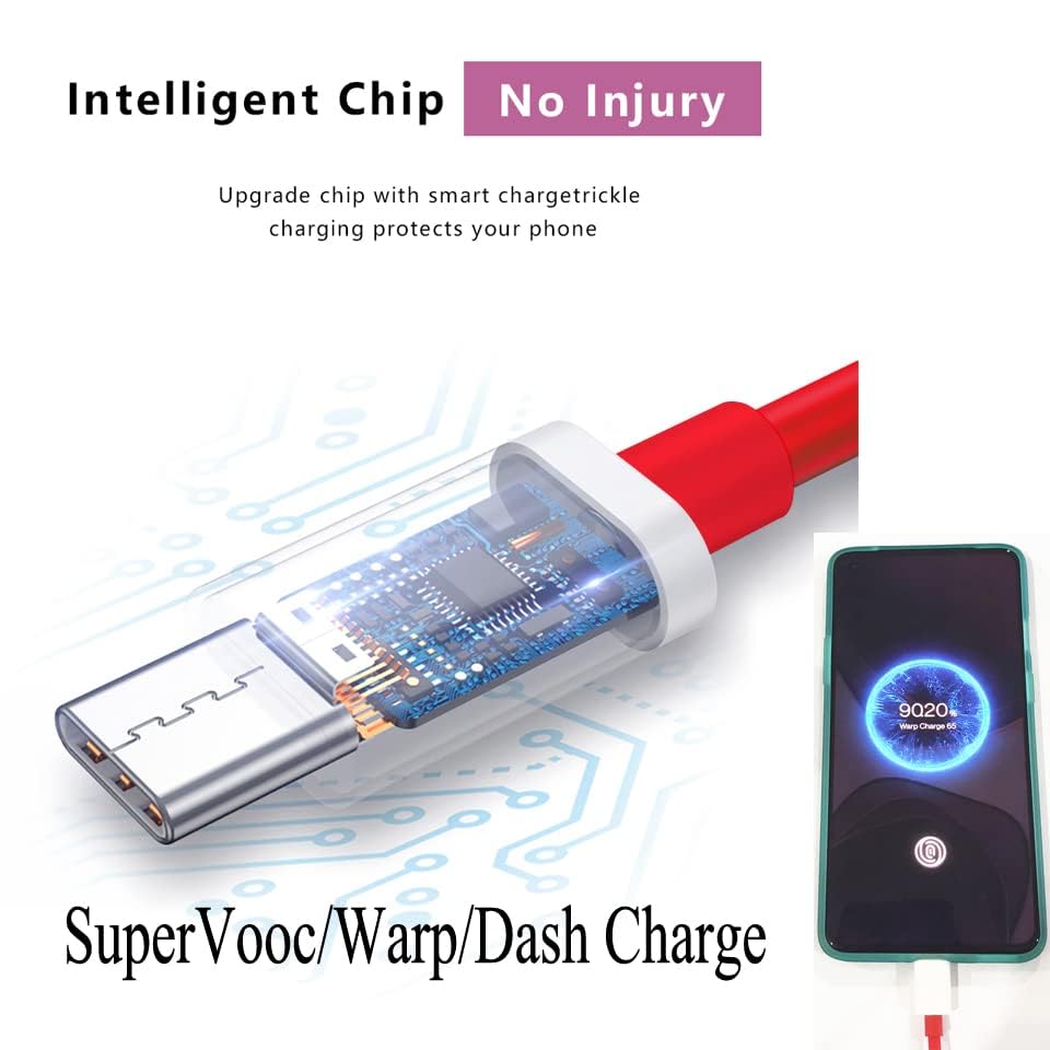 Image of Original Type C To C Cable 65W Dash /Warp /Supervooc Charging Data Cord [10V /6.5A] Compatible With OnePlus 12 /12R /11 /11R 5G /10R /10T /9 /9R /9 Pro /9RT /8T /Nord Series, Red, 1M