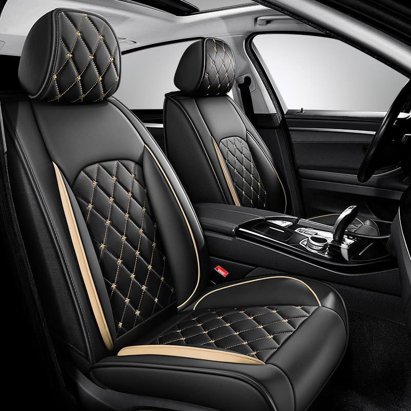 RCLON Coche Fundas Asientos para Toyota Handlander 7-Seats (XU40) 2.Gen 2009-2014, Cuero Funda Asiento Lujosa Duradera Cómodo Interior Accesorios,A/Front Seats-A/Black Gold