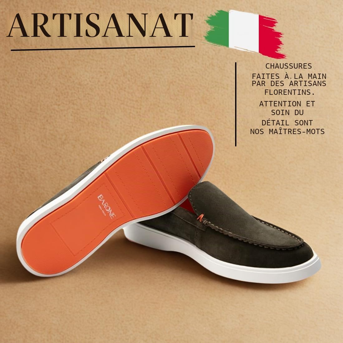 BARONE Mocassin homme d'été - Chaussure d'été en cuir véritable - Chaussure Made in Italy