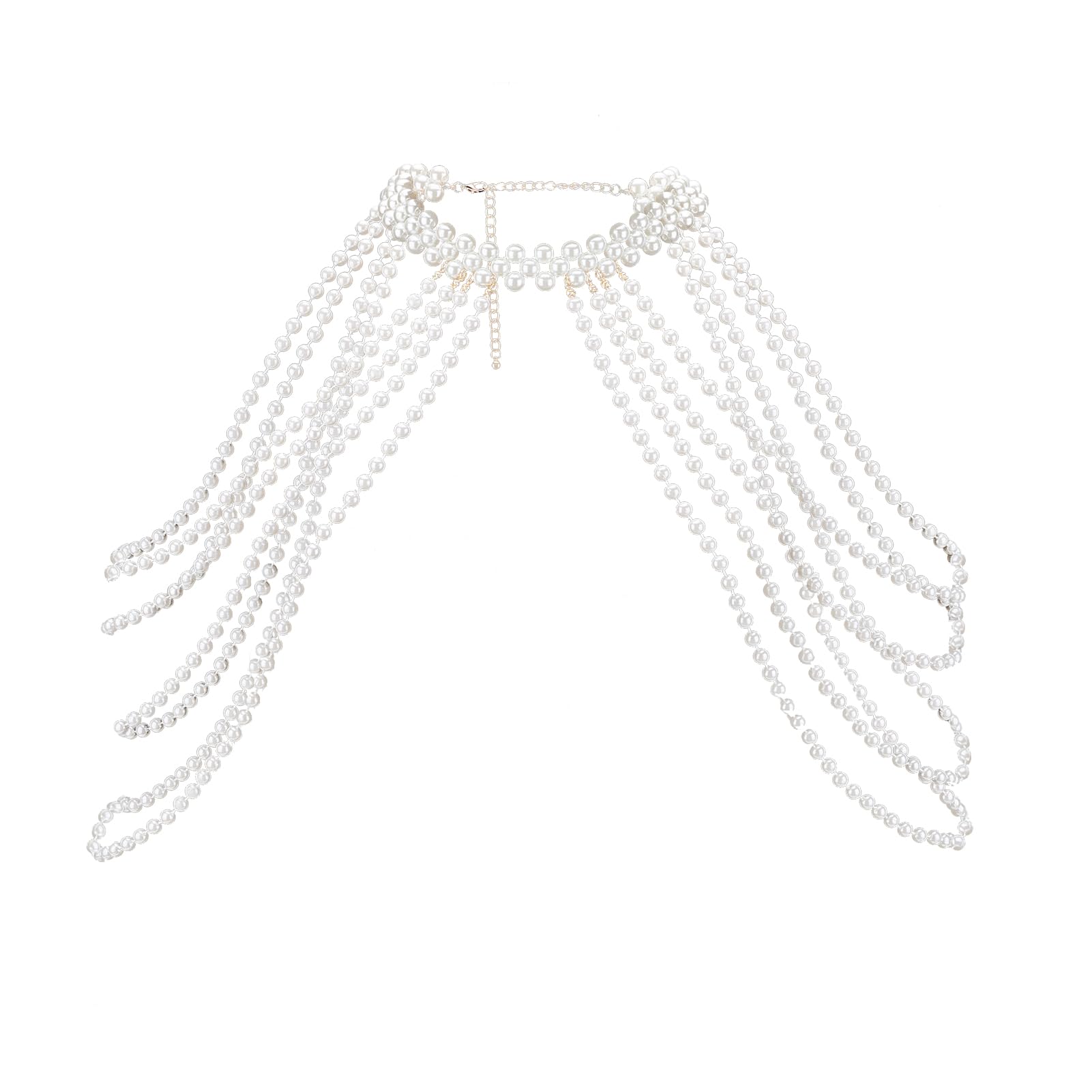 NICENEEDED Cadena de Hombro de Perlas, Collar Cadena de Brazo de Cuentas, Cadena de Cuerpo de Cadena de Sujetador de Bikini de Playa de Verano con Cadena Trasera de Hombro para Boda Nupcial