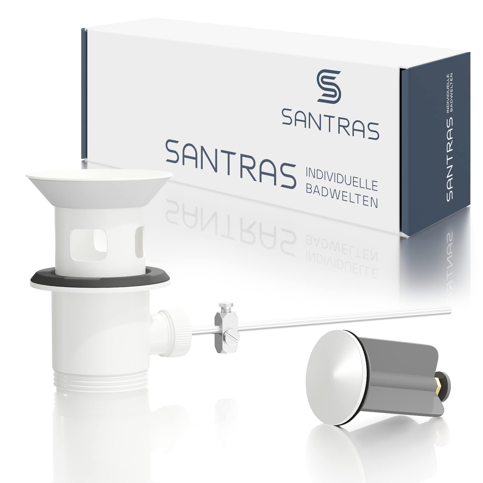 Set Scarico Lavabo Santras® Con Troppopieno - Bianco/Oro, Ottone Cromato, Filettatura 1 ¼ - Foto 7