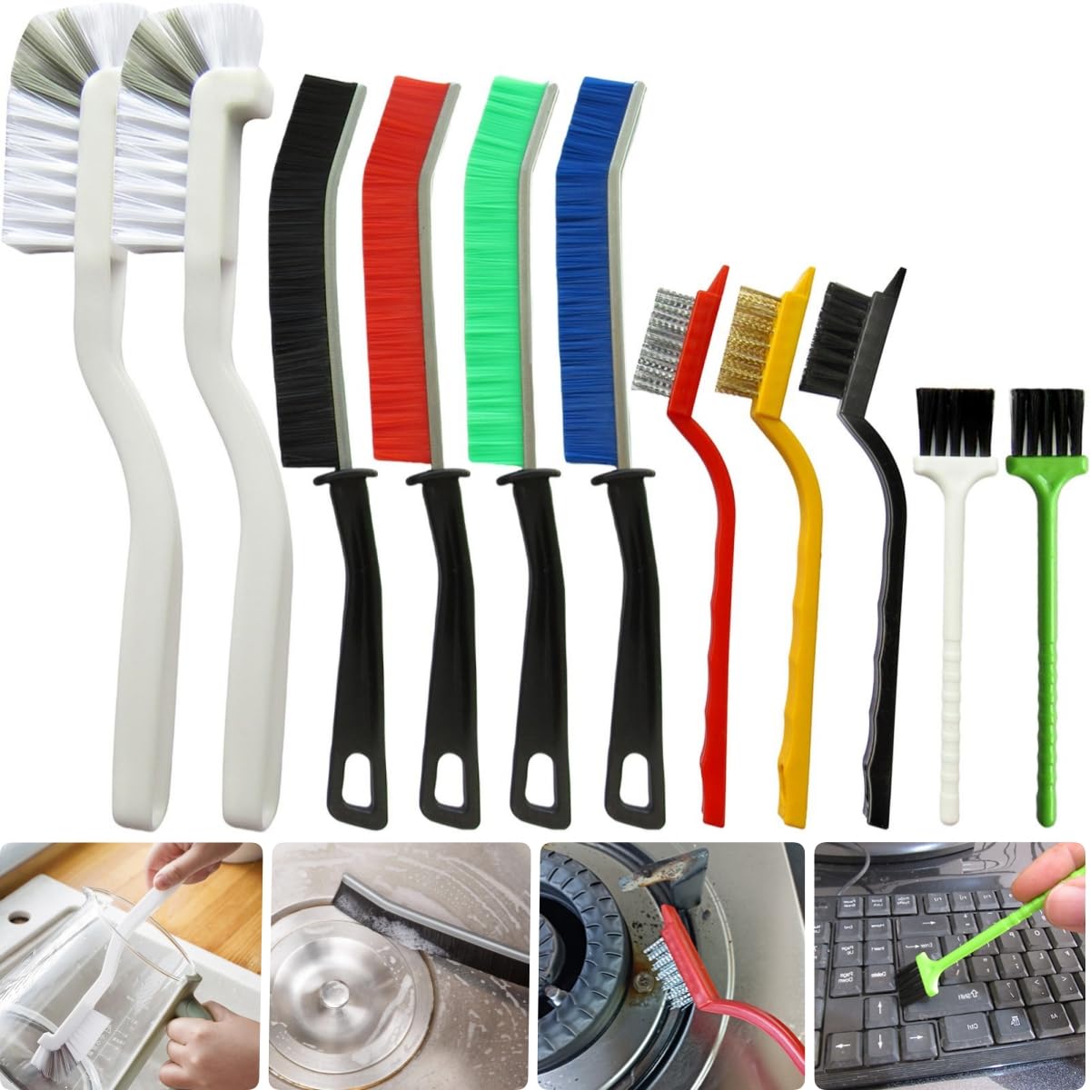 11Pcs Crevice Cleaning Brush Set, Hard Bristle Gap Cleaner Brushes,Ideal for deep Cleaning Gaps, Kitchens, Sinks, bathrooms, Tight Spaces, Corners,