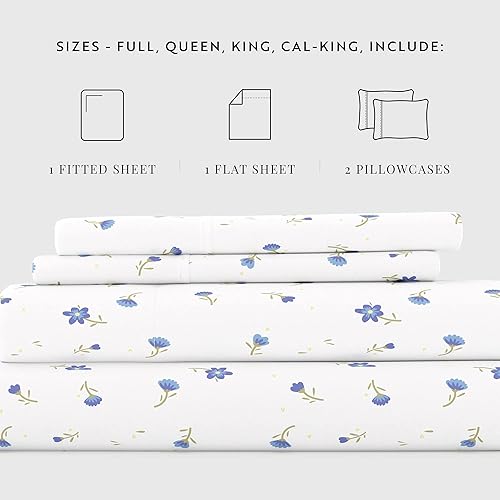 Miniatura 4 de Linen Market Juego de sábanas de tamaño King de 4 piezas (estampado floral, color azul claro), duerme como nunca, ultrasuaves y refrescantes, gran