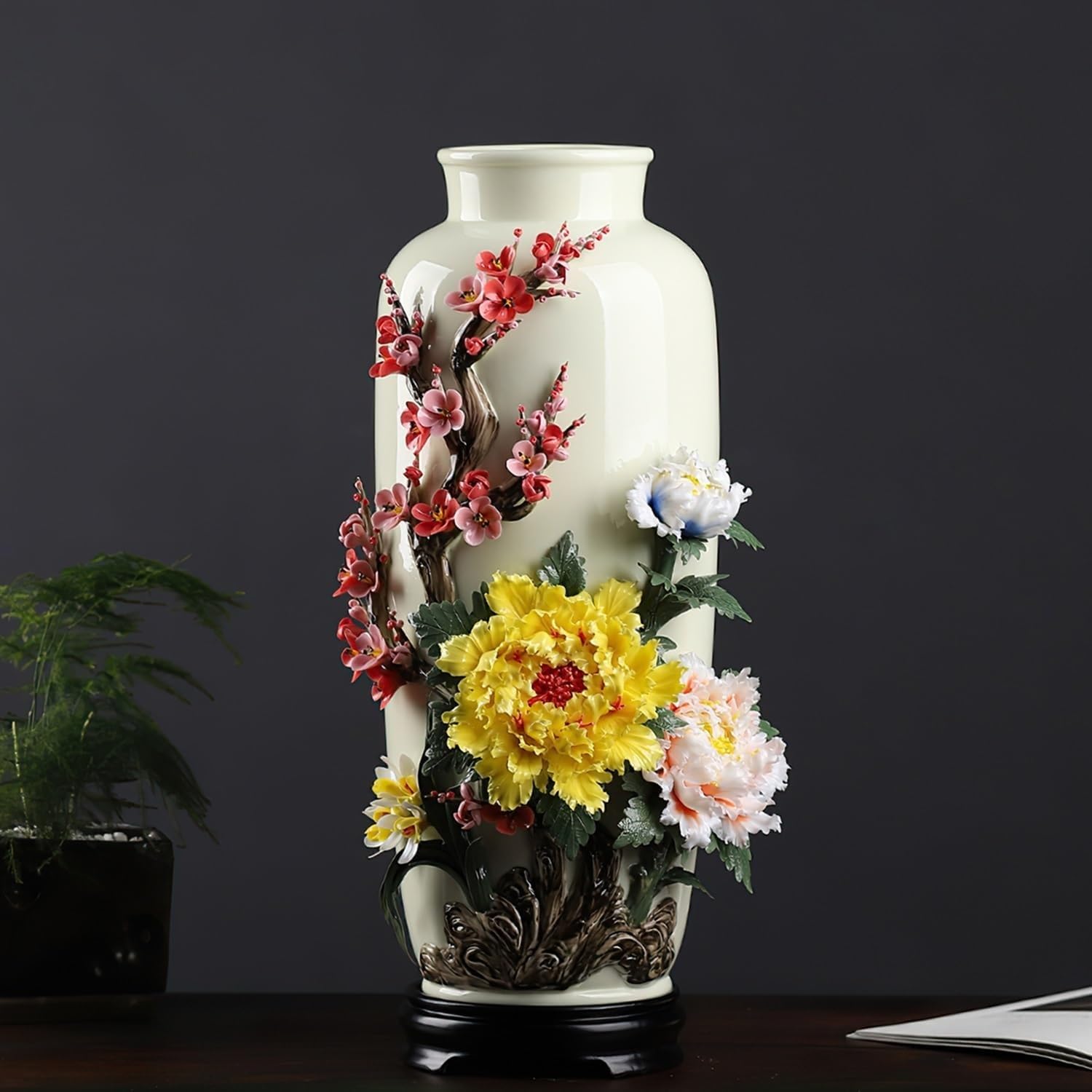 SnamicE Vase Ceramic Flower Vase Ceramic Rustic Flower Vase, Handmade Decorative Vase for Living Room, Entryway, Farmhouse, Dinner Table, Office,E,